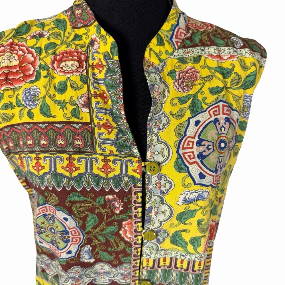 Jams World Top Womens Medium Shirt Button Up Chrysanthemum Asian Floral Resort